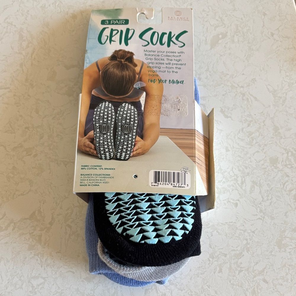 3 Pair Balance Collection Grip Socks- Black, Blue, Gray - Pilates/ barre OS NWT